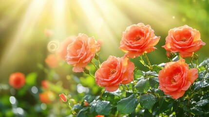 Red roses blooming with dew and dramatic lighting, rich and elegant floral space for creative use