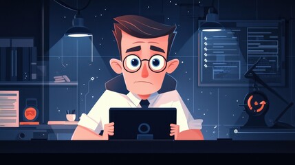 Cartoon-style illustration of a hotline operator assisting a customer via internet call.