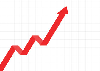 3D Red Arrow with Grid Going Up represents Confident Business Growth, Economic Boom, Profit Trend