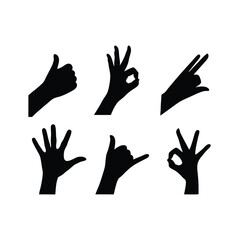 Diverse Hand Gestures Silhouettes Collection Representing Agreement Success And Communication Signs On White Background