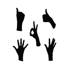 Diverse Hand Gestures Silhouettes Set Against White Background Representing Communication Agreement Approval Openness And Positivity Hand Signs Expression Illustration