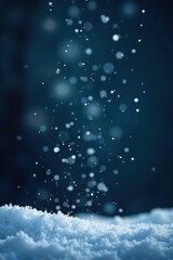 Obraz premium Soft falling snowflakes in gentle descent on a dark canvas background, snowfall, night sky, frosty beauty