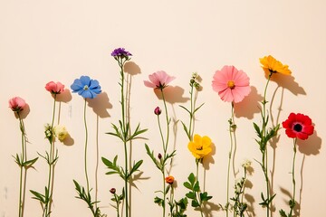 Colorful Wildflowers on Beige Background