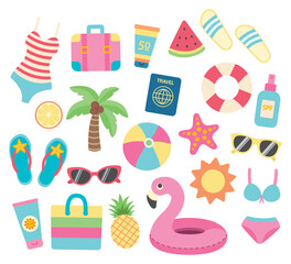 A set of elements for a summer holiday. Vector stickers