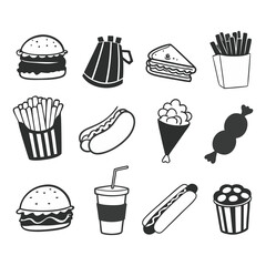 Fast food collection on white background - vector illustration.