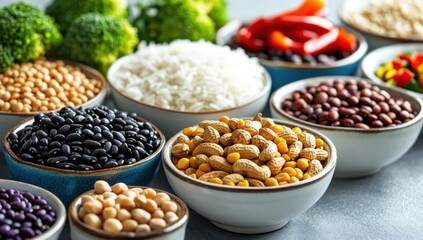 Fototapeta premium A Colorful Collection of Healthy Foods: Beans, Rice, Peanuts, and More!