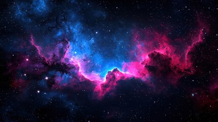 Fototapeta premium Stunning cosmic vista with intertwined red and blue nebula clouds, shining stars, and deep voids.