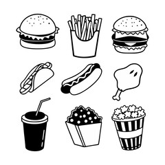 Fast food collection on white background - vector illustration.