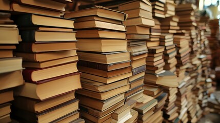 Obraz premium A stunning collection of identical books stacked neatly together creating a beautifully organized and academic display