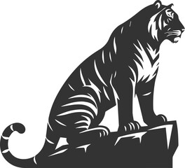 Tree with tiger animal vector silhouette