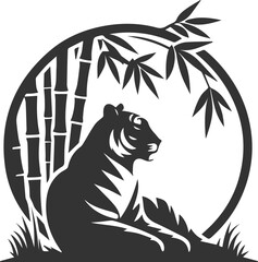Tree with tiger animal vector silhouette