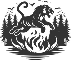 Obraz premium Tree with tiger animal vector silhouette
