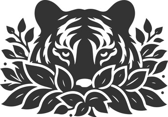 Tree with tiger animal vector silhouette