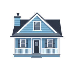 Clean horizontal house icon with front porch, flat vector design in solid blue and gray, minimalist, white background