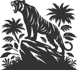 Tree with tiger animal vector silhouette