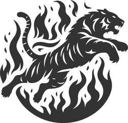 Tree with tiger animal vector silhouette