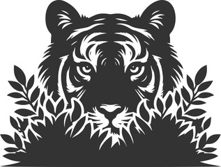 Tree with tiger animal vector silhouette