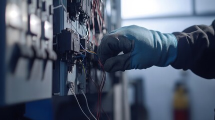 Electrician performing maintenance on a power grid. Featuring expertise and reliability