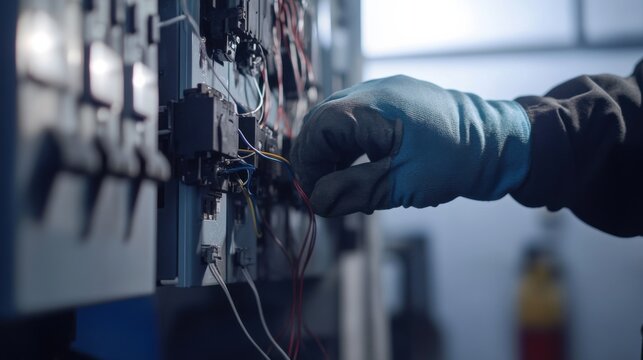 Electrician performing maintenance on a power grid. Featuring expertise and reliability
