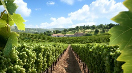 Lush Green Vineyard Landscape Under a Sunny Sky