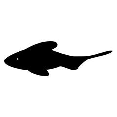 bristlenose pleco fish black silhouette of a moorish idol fish aquatic animal ocean life- simple black silhouette of a bristlenose pleco fish tropical sea life animal icon,