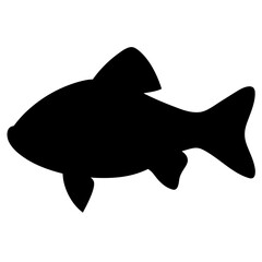 cherry barb fish black silhouette of a moorish idol fish aquatic animal ocean life- simple black silhouette of a cherry barb fish tropical sea life animal icon,