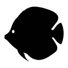 discus fish black silhouette of a moorish idol fish aquatic animal ocean life- simple black silhouette of a discus fish tropical sea life animal icon,