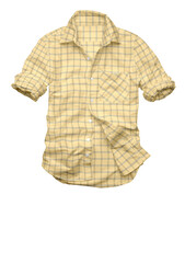 Isolated casual plaid cotton shirt, a stylish garment with sleeves, on a white background