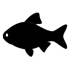 tiger barb fish black silhouette of a moorish idol fish aquatic animal ocean life- simple black silhouette of a tiger barb fish tropical sea life animal icon,