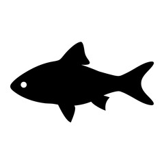 tiger barb fish black silhouette of a moorish idol fish aquatic animal ocean life- simple black silhouette of a tiger barb fish tropical sea life animal icon,