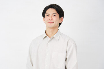 男性　20代　ポートレート　目線無し　白背景
