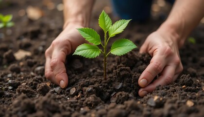 Tender Sapling: Hands Gently Planting a New Life in Rich Earth