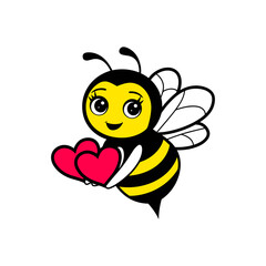 Cute Cartoon Bee Character Graphic Illustration Holding Two Red Hearts for Love Theme