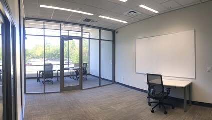 Fototapeta premium Modern Office Conference Room With Whiteboard And Glass Walls