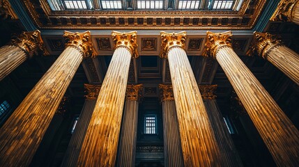 Grand hall with golden pillars