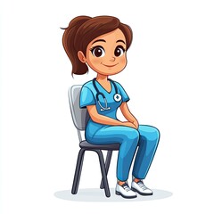 Smiling Female Nurse Sitting in Chair: Healthcare, Medical, and Wellness Illustration