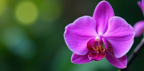 Fototapeta premium Close-up of vibrant purple orchid leaves and delicate flower petals unfolding , botanical, leaf, orchids