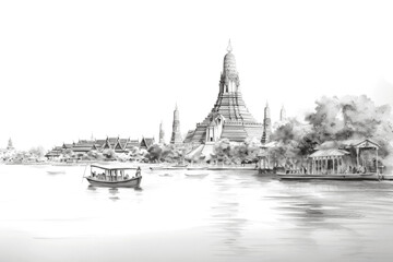 Obraz premium PNG Wat arun sketch architecture landscape.