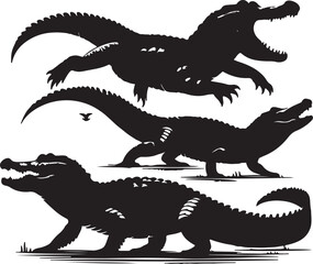Alligator black vector and silhouette