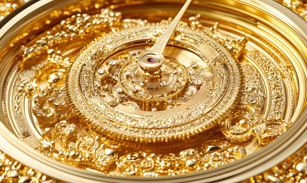 Exquisite close-up of intricate gold watch mechanism, showcasing detailed craftsmanship and luxurious design.