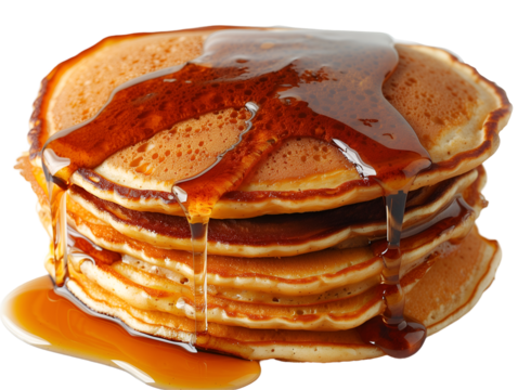 stack of pancakes with syrup on transparent background