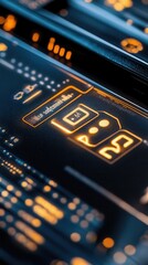 Obraz premium An illuminated electronic circuit board with various details on it