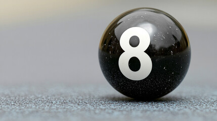 black eight ball symbolizes fate, destiny, and pivotal moments, often representing challenges and decisions in life, captured in a modern billiard setting with dynamic lighting.