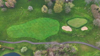 a golf course hole from an aerial point of view background landscape