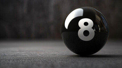 black eight ball symbolizes fate, destiny, and pivotal moments, often representing challenges and decisions in life, captured in a modern billiard setting with dynamic lighting.