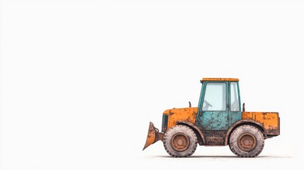Obraz premium A side view of a colorful, vintage tractor with a distinct orange and green color scheme, set against a plain background.