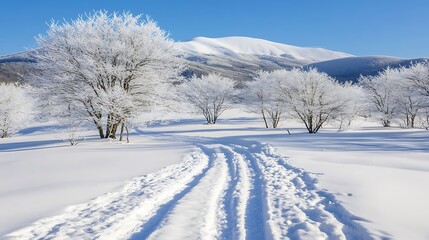 Obraz premium Winter Wonderland: Frosty Trees and Snowy Path