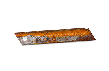 Old used cutter blades that are full of rust isolated on white background.