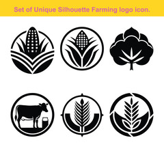 Collection Of Black Silhouette Agriculture And Farming Logo Icons For Branding Design.