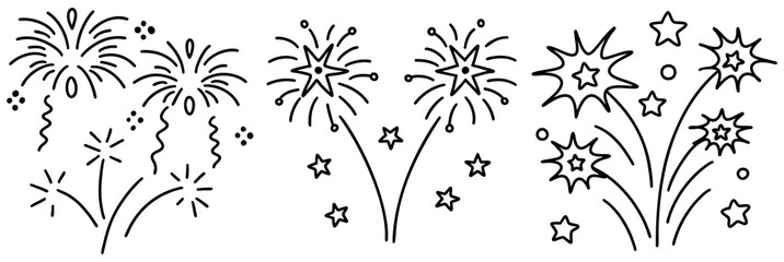 Line art featuring vibrant fireworks bursting in night sky, creating festive atmosphere filled with joy and celebration
